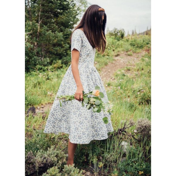 JessaKae Woodhouse Wildflower Cotton Midi Dress Women's Size S -Blue & White - Picture 2 of 8